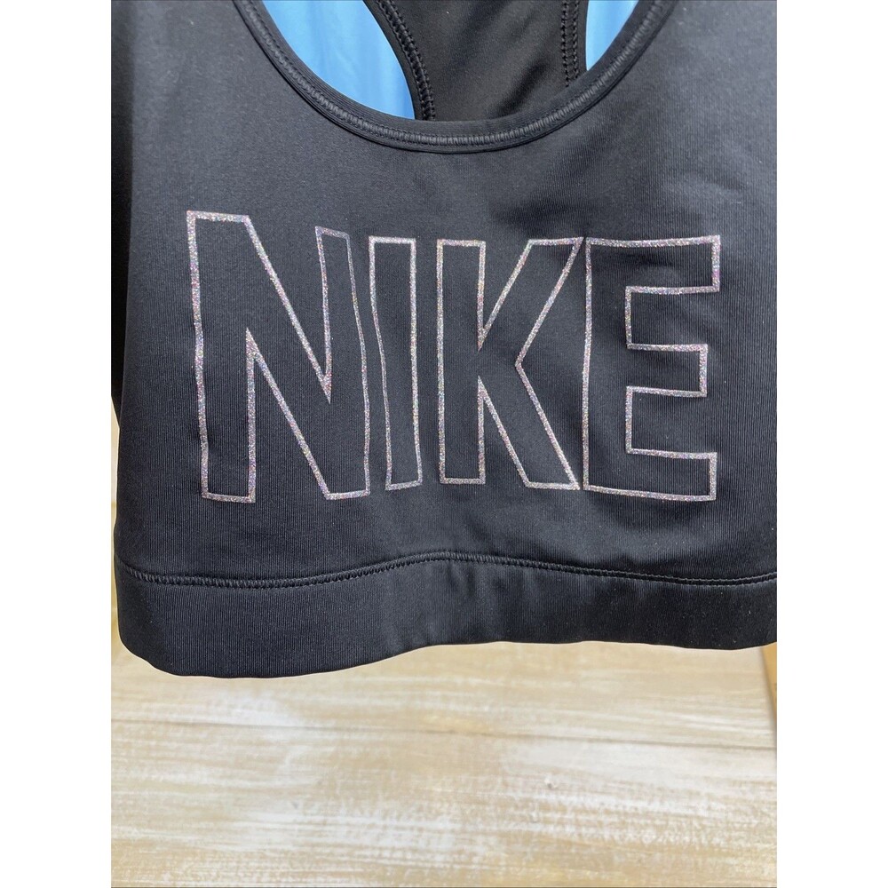 Nike Glitter Spell out Sports Bra Women’s Dri Fit Racerback Black Size XL - Picture 8 of 8